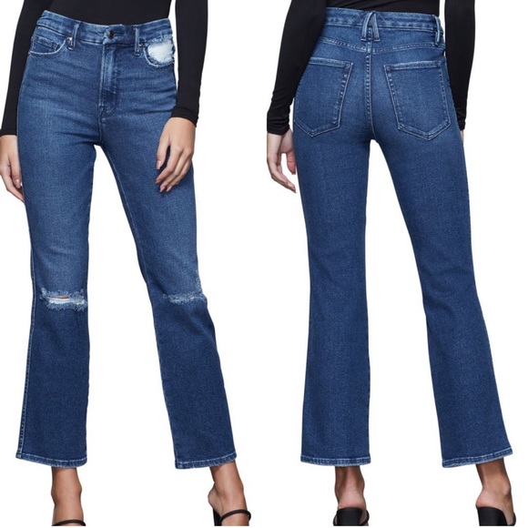 GOOD AMERICAN NWT GOOD CURVE RIPPED HIGH WAIST ANKLE STRAIGHT LEG JEANS 0/25 - Picture 1 of 12